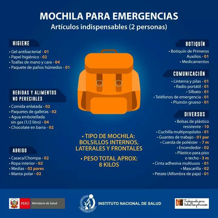 Mochila de emergencia discount indeci